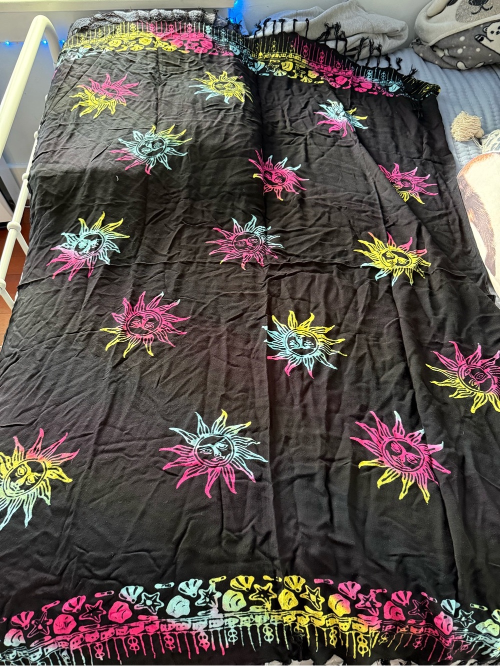 Vibrant Sunburst Sarong Wrap – Black with Pink, Yellow & Teal Accents